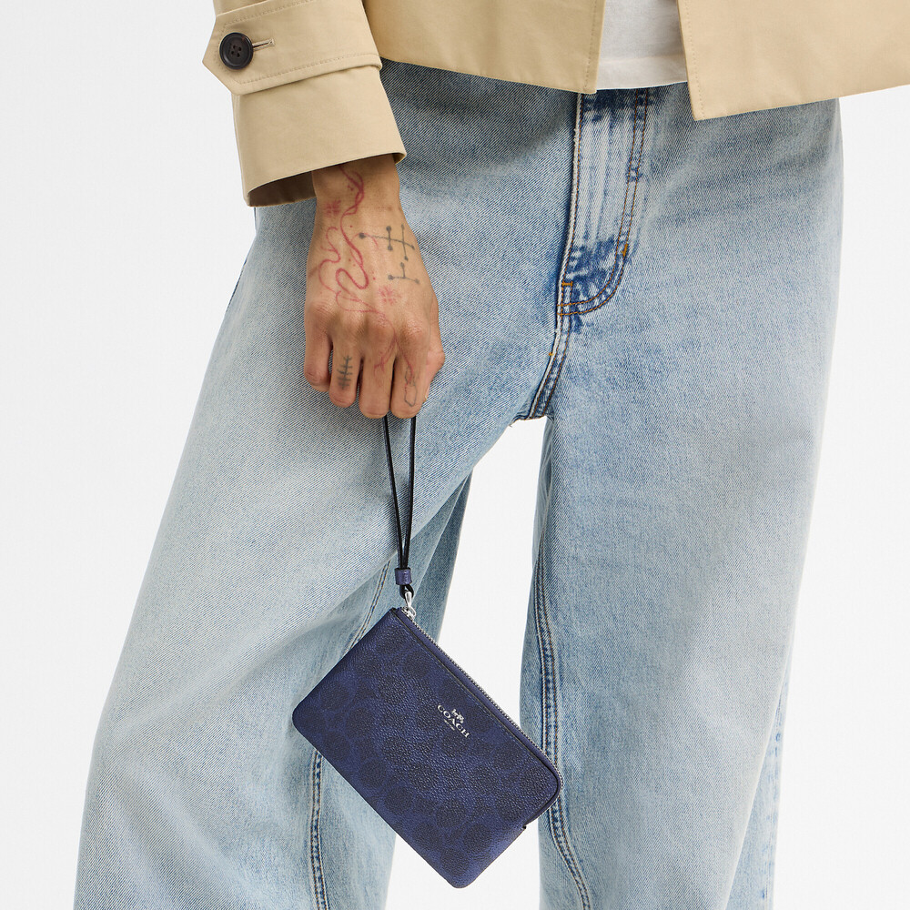 Coach Outlet Corner Zip Wristlet In Signature Canvas